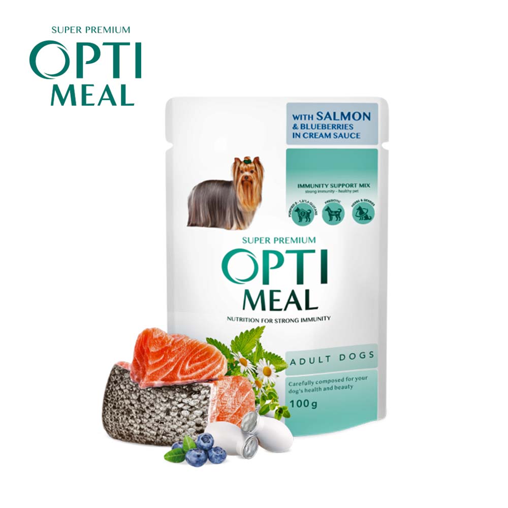 Opti Meal, Vlažna Hrana za Pse, Adult, sa Lososom i Borovnicama - 100g