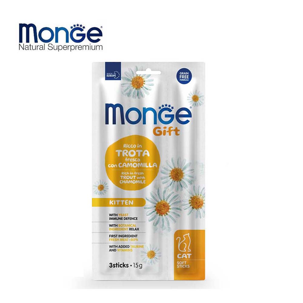 Monge Gift Dental Kitten, Poslastica za Mačke, Grain free, Pastrmka & Kamilica - 15g/ 3kom