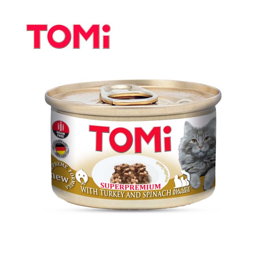 Tomi Superpremium Komadići za Mačke, Ćurka i Spanać - 85g