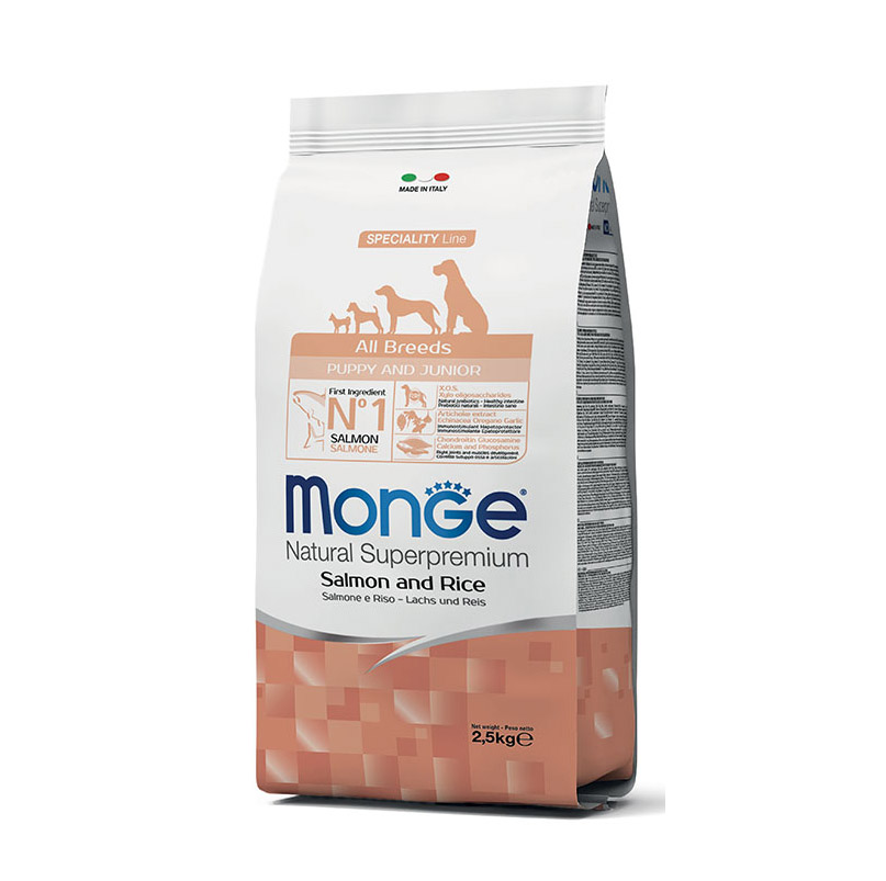 Monge All Breeds Puppy & Junior, Hrana za Štence, Losos - 2,5kg