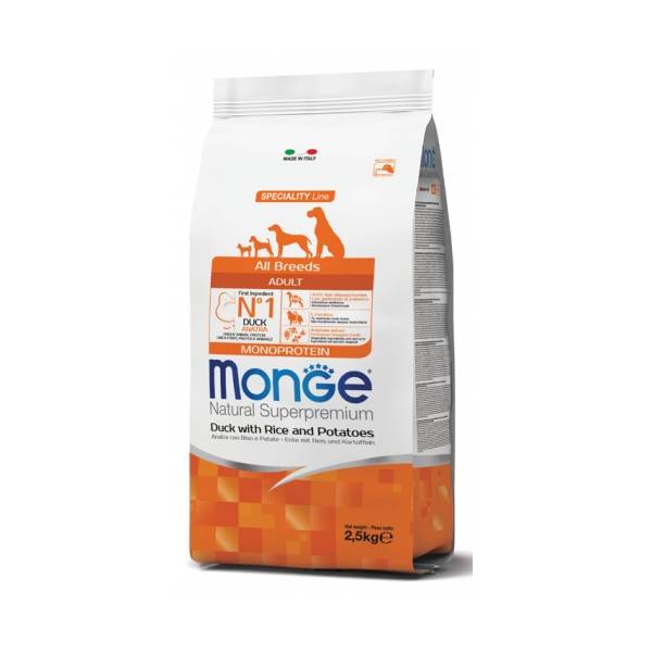 Monge All Breeds Adult, Hrana za Pse, Duck, Rice and Potatoes - 2,5kg