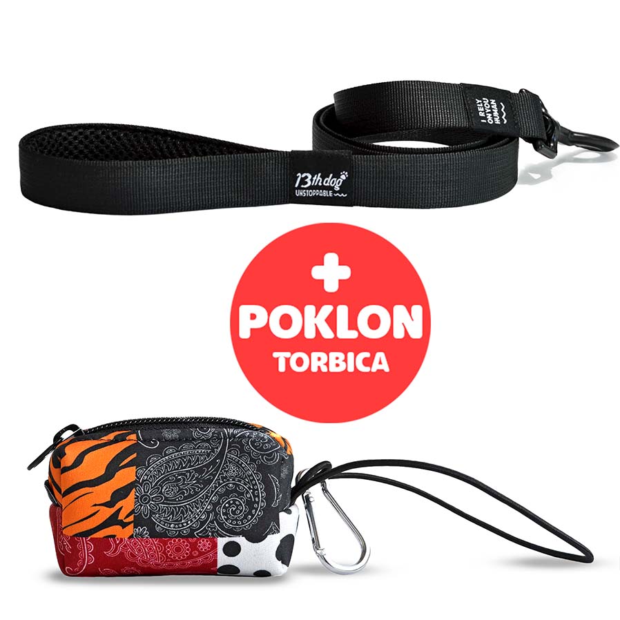 All Black Povodac Za Pse + POKLON Torbica za Higijenske Kesice - L-XL